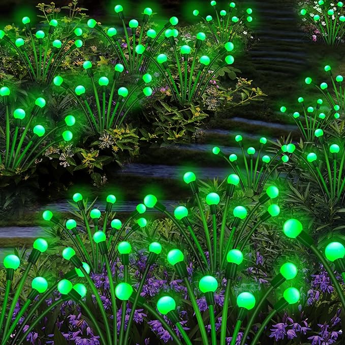 Kohlrabi Solar Halloween Lights Outdoor, 4 Pack 40 LED Solar Green Firefly Lights Waterproof, Starburst Wind Swaying Light for Outside Yard Patio Planter Flower Bed Walkway Christmas Decoration