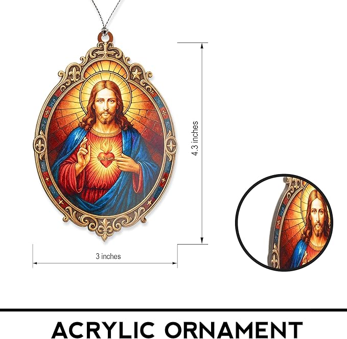 Sacred Heart Jesus Ornament – christian ornament – jesus gifts – religious decor – christmas ornament – Suncatcher effect window hanging – Car Hanging