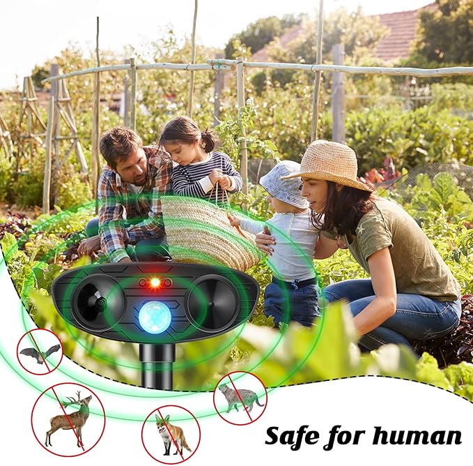 Ultrasonic Animal Repellent Outdoor Solar Powered Repeller Cat Dog Deer Deterrent Waterproof Motion Sensor Deterrent for Yard Garden Rabbit Squirrels Fox Pest(Black,2 Pieces)