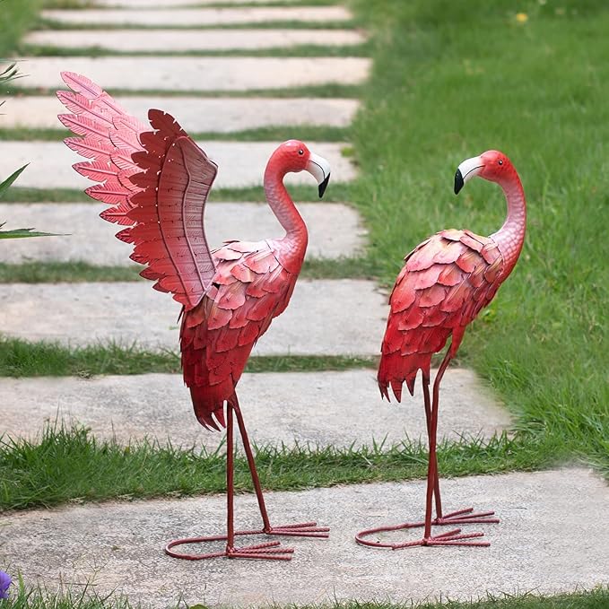 Natelf Pink Flamingos Garden Statues Art Decorations Flamingo Outdoor Medium Sculpture Yard Art Metal for Lawn Yard Patio, Porch, Home for Women, Mom, Grandma, Lover