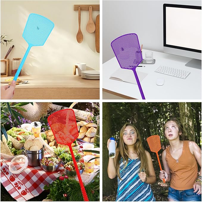 Fly Swatter,Plastic Flyswatters Multi-Pack,6 Bulk Vibrant Colorful Fly Killer,Long Handle Bug Swatter for Indoor and Outdoor