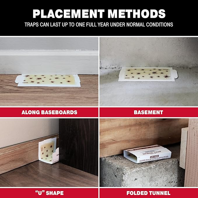 Catchmaster Spider Traps Glue Boards 6-Pack, Adhesive Bug Catcher, Insect, Scorpion, Cricket, Cockroach, & Spider Killer for Home, Bulk Glue Traps for House & Garage, Pest Control for Home