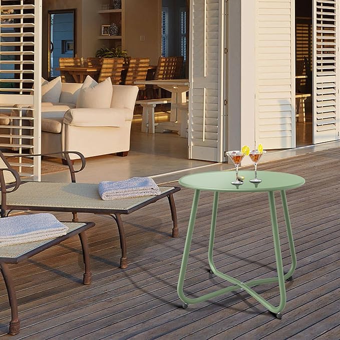 Bean Green Patio Side Table, 18" Weatherproof Steel Outdoor Indoor Side Table for Garden, Balcony, Pool & Tailgate, Rust-Resistant Lightweight Portable Patio End Table