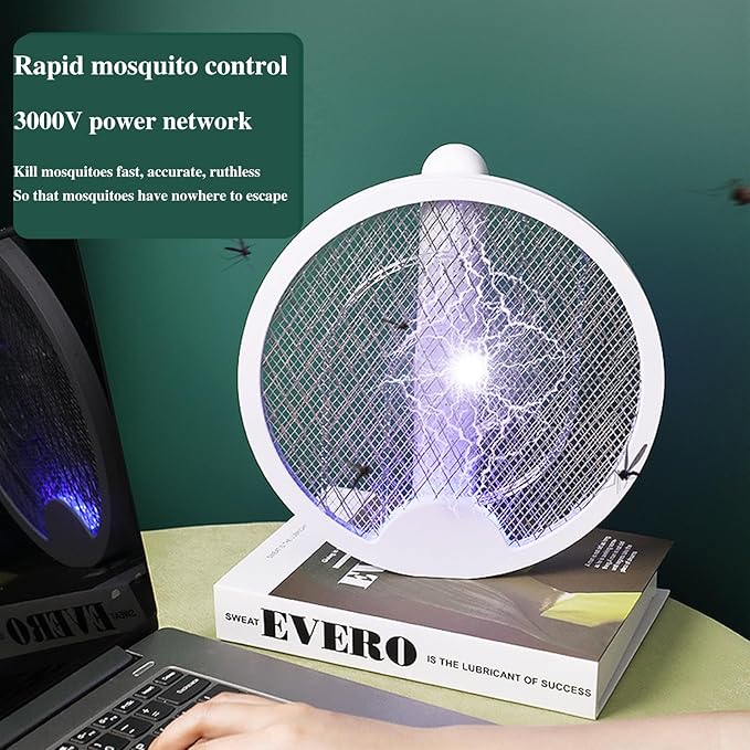Electric Fly Swatter 4000V, Bug Zapper Racket Indoor with USB Rechargeable, Mosquitoes Trap Lamp Rechargeable with 1200mAh Battery for Indoor Mosquito Bat, Fruit Fly Killer for Home