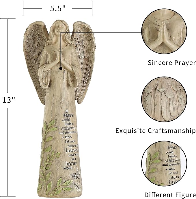 DUSVALLY Angel Garden Statues Outdoor Resin Statue Decoration, Praying Commemorating Memorial Decor, Healing Angel Gifts, 13 inches