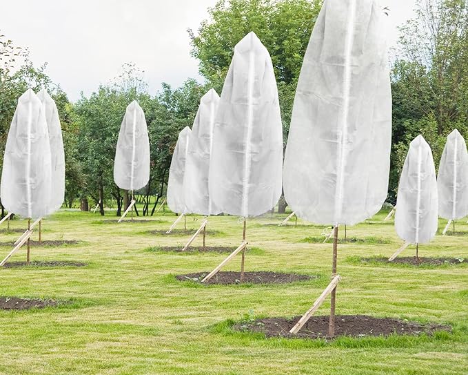 EAONE 4 Pack Plant Covers Freeze Protection, 47x71'' Winter Frosts Cloth for Outdoor Plants, Reusable Frost Blankets Drawstring Bags for Cold Freeze Sun Protection Bird Insect Prevention, White