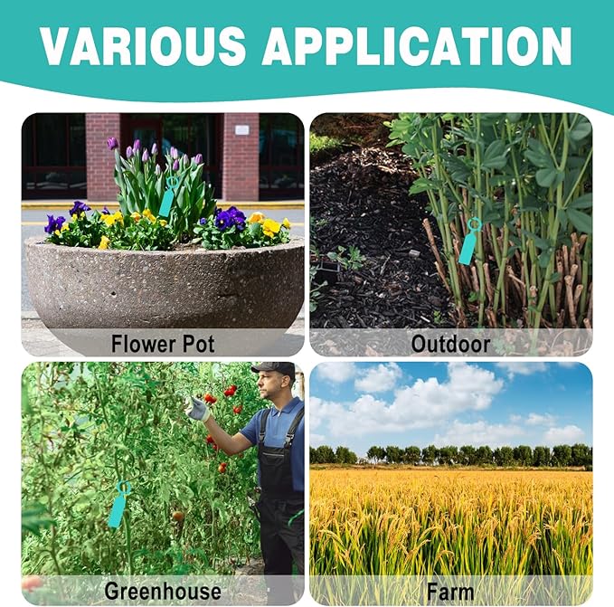 Plant Labels Yuanling 100Pcs Plastic Waterproof Plant Tree Tags Nursery Garden Markers for Indoor Outdoor Gardening Plants Vegetables Flowers Potted (Teal Color with 1 Marker Pen)