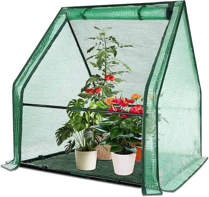Ileading Small Greenhouse for Outdoor Indoor Portable Mini Garden Green House with Waterproof Pad, 4 Ground Stakes, 10 T-Shaped Plant Tags, Durable PE Plant Cover Tent, 36x36x42 Inch
