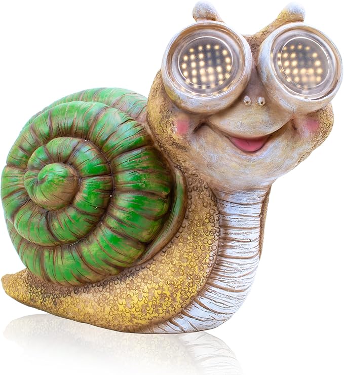 Solar Snail Statue Garden Light, Solar Powered Outdoor Decor with LED Eyes, Resin Garden Figurine for Yard/Patio/Lawn, Waterproof Solar Statue, Gift for Women/Mom/Grandparents