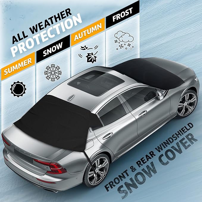 EcoNour Car Windshield Snow Cover Front and Rear Bundle | Upgraded 600D Oxford Fabric | Water, Heat & Sag-Proof Windshield Snow Cover | Back Window Frost Cover Fits Most Sedans, SUVs & Vans | XX-Large