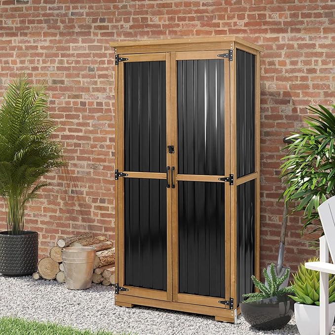 Outdoor Storage Cabinet Waterproof with Shelves, Outside Cabinets Weatherproof, Patio Backyard Pool Garden Garage Storage Cabinet Storage Shed Tool Organizer