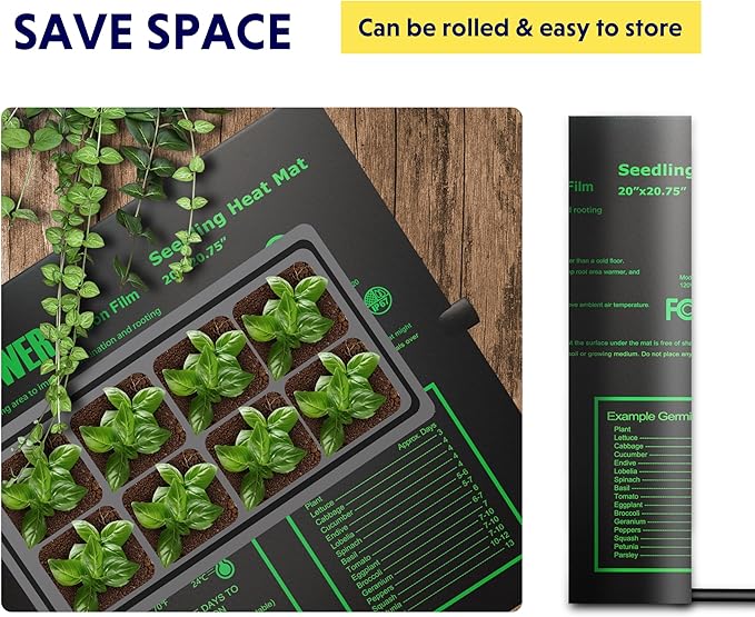 iPower 20" x 20.75" Seedling Heat Mat, Waterproof Durable UL&MET Certified Heating Pad for Indoor Gardening, Hydroponic Plant Germination