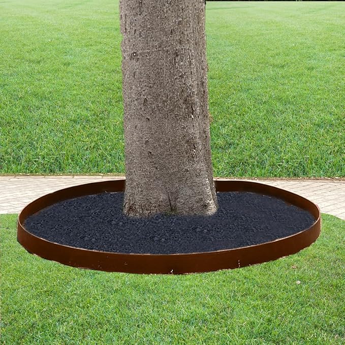 33FT Landscape Edging, 4 in Tall Garden Edging Borders,Flexible Lawn Edging with 30 Spikes,Plastic Edging Border for Garden, Flower Beds, Pavement-Brown