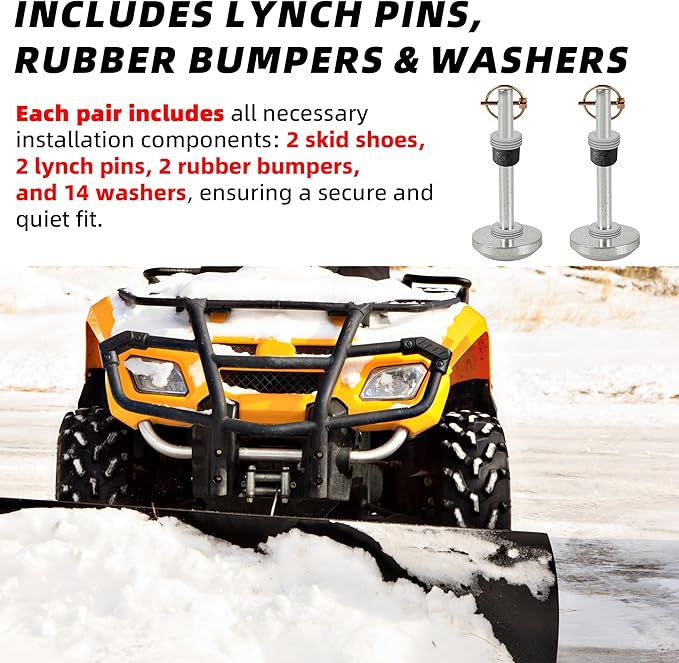 AR-PRO (2-Pack) Replacement Snow Plow Skid Shoes for ATV UTV Blades, Fits 5/8" Shaft – Compatible with Moose Plows – Includes Pins, Rubber Bumpers, Washers – Replaces 100-3133, 4501-0702 etc