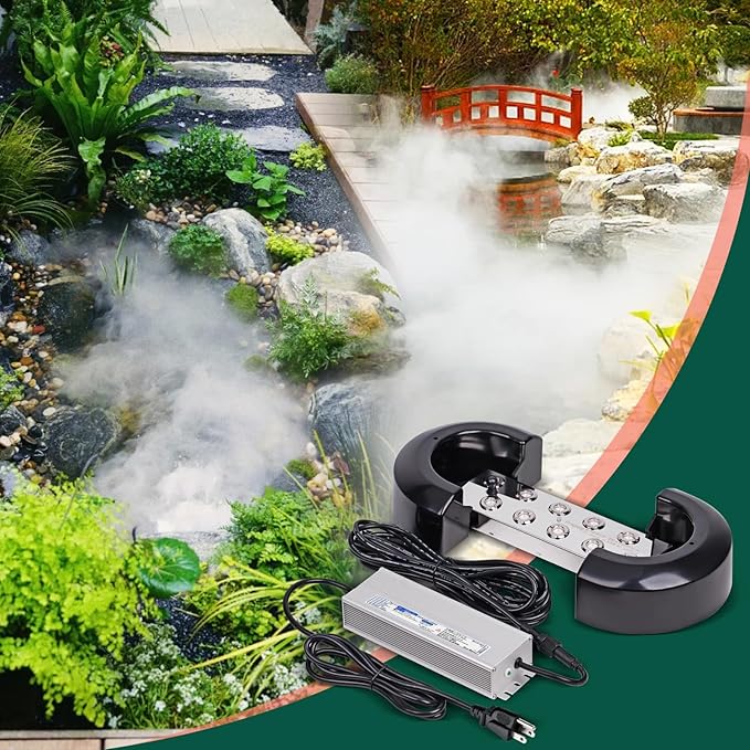 Ultrasonic Mist Maker Fogger 10Head Ultrasonic Fogger Humidifier for Halloween Atmosphere, Landscape, Plant Mushroom Vegetable Humidification, Pond Mister with Float, 400W Power Supply
