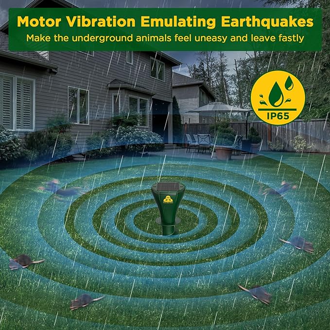 Mole Repellent Solar Powered 8 Pack, Snake Vole Repellent Outdoor, IP65 Waterproof Snake Deterrent Gopher, Waterproof Sonic Mole Spikes for Lawn and Garden, Get Rid of Moles, Groundhogs, and Rodents