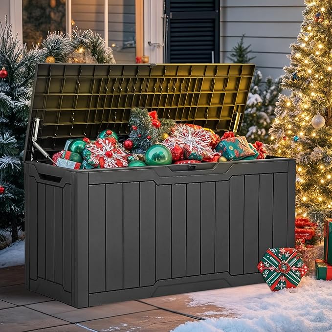YITAHOME 100 Gallon Outdoor Storage Box, Large Water Resistant Resin Deck Box, Indoor Outdoor Lockable Storage Container for Patio, Garden, Cushions, Tools, Equipment (Dark Gray)