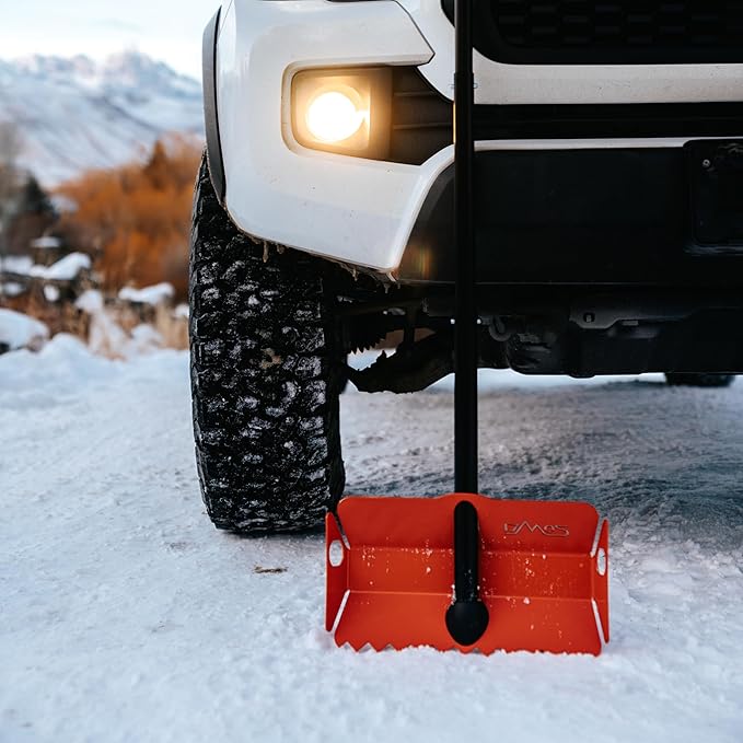 DMOS Stealth Shovel - Lightweight, Heavy-Duty Aluminum Sand & Snow Shovel with Extendable & Collapsible Handle for Camping, Overlanding, Survival, & Off-Road Use - Signal Orange - Regular