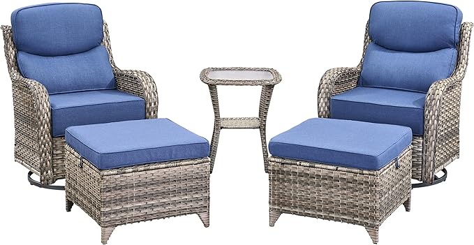 Luxury High Back Outdoor Furniture with 6-Inch Thick Cushions, Patio Furniture Set with Ottomans, 5 PCS Wicker Conversation Set for Porch, Balcony, Deck and Yard