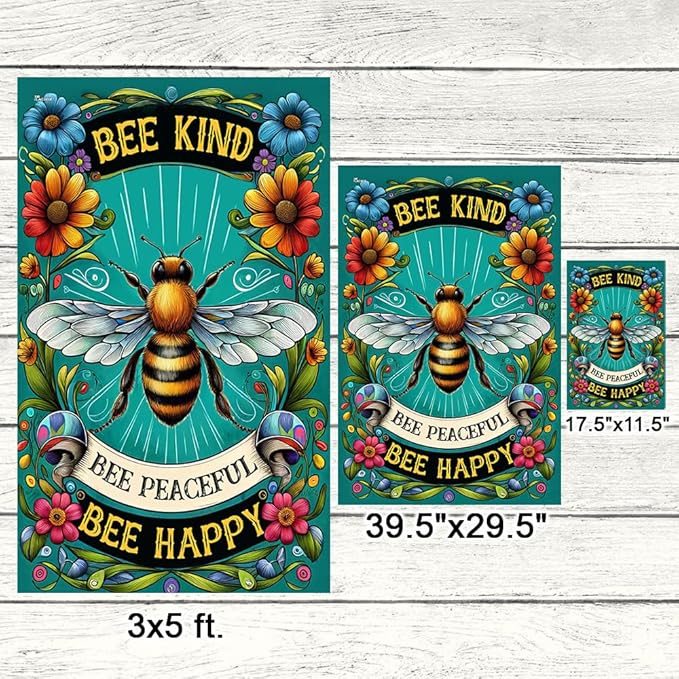 American Flag-BEE Flags Bee Kind Peaceful Bee Happy MLN2815F, 3x5 ft. Flag-USA Premium Polyester-Decorative Indoor Outdoor