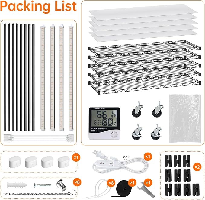 Indoor Greenhouse with Grow Light, Tall Plant Stand with 4 Pack Full Spectrum Plant Lights, 3 Color Modes, Plant Shelf with Tent for Indoor Plant, Seed Starting, Seed Tray, 47.2"x17.8"x70.9"
