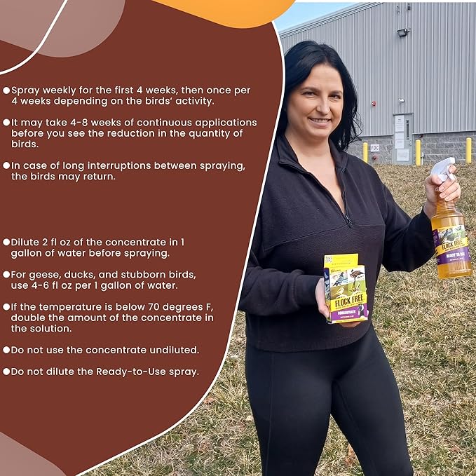 Bird Repellent Spray Bundle, Ready to Use Bird Spray 32oz + Concentrate 4oz Refill