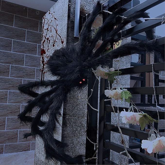 JOYIN 2 Pack 4 Ft Halloween Spider Decorations Outdoor, Scary Large Giant Spiders with Adjustable Legs for Halloween Outside Decor, Yard Lawn Indoor Haunted House Props