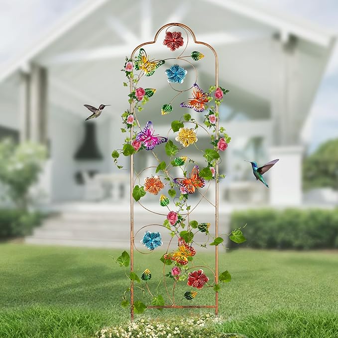 60βTrellis for Climbing Plants,2Pack Outdoor Garden Trellis Metal with Colorful Butterfly Ideal for Climbing Plants Outdoor Decorative Metal Trellis for Your Garden,Gifts for Mom