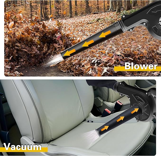 Leaf Blower Cordless with Battery and Charger, Handheld Battery Powered Electric Leaf Blower, 2-in-1 Portable Mini Blower &Vacuum for Lawn Care, Dust/Snow Blowing