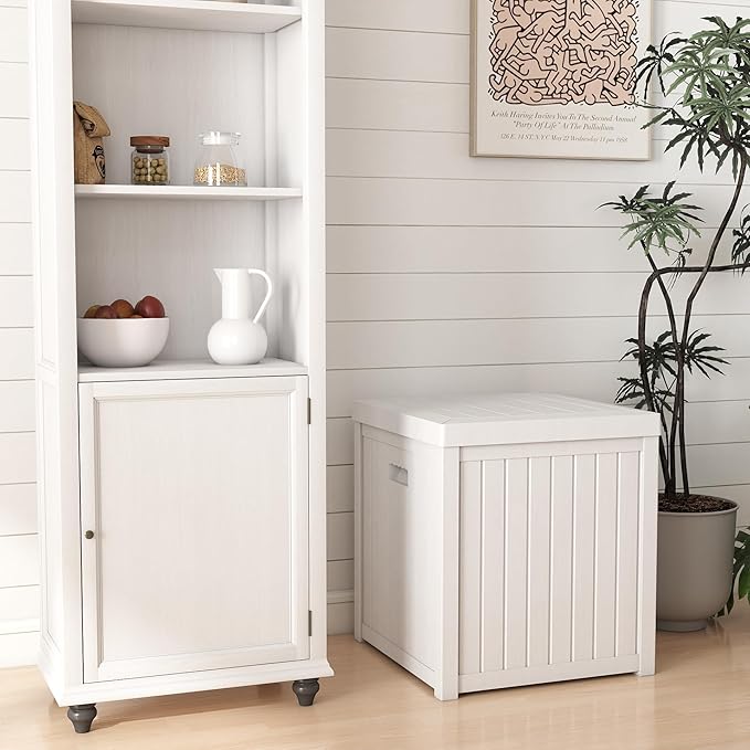 Deck Box, 51 Gallon Front Porch Package Bin Delivery Box for Outside, Small Patio Outdoor Storage Boxes Waterproof, UV Resistant Plastic Resin Pool Storage Bins with lids, White