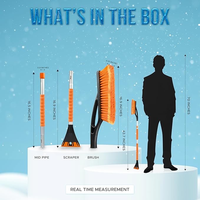 EcoNour 43" Ice Scrapers for Car Windshield Extendable | 3 Parts Detachable Telescopic Snow Brush for Car, Trucks, SUV | Long Snow Scraper with Brush | Car Winter Accessories