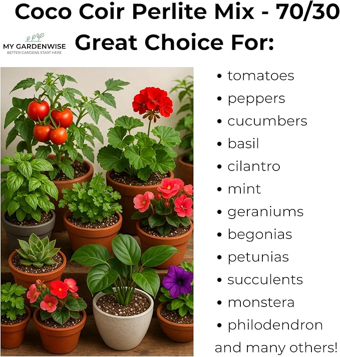 Coco Perlite - Coco Coir Perlite Mix - 70/30 Growing Media - Hydroponic, Indoor & Outdoor, Grow Bags & House Plants (3 quarts)