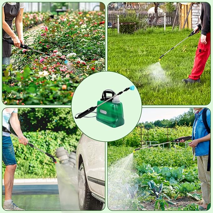 Pump Sprayer 1 Gallon Battery Powered Sprayer 1 Gallon, Upgrade Powerful with 3 Mist Nozzles, Rechargeable Handle, Retractable Wand, Sprayer with Adjustable Shoulder Strap for Garden,Lawn,Cleaning