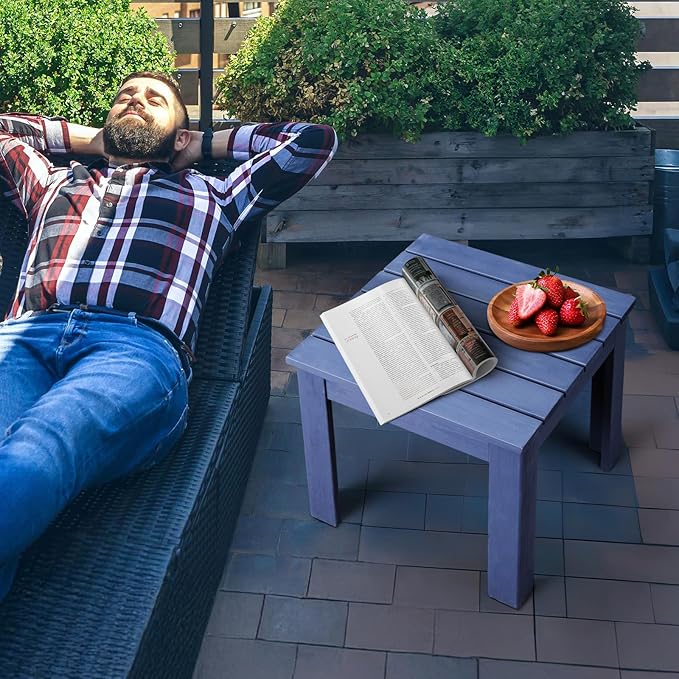 VINGLI Outdoor Adirondack Side Table, 18" Square Thick Wooden Coffee Table, Patio Side Table Conversation End Table for Patio Backyard, Garden, Poolside and Balcony (Navy Blue)