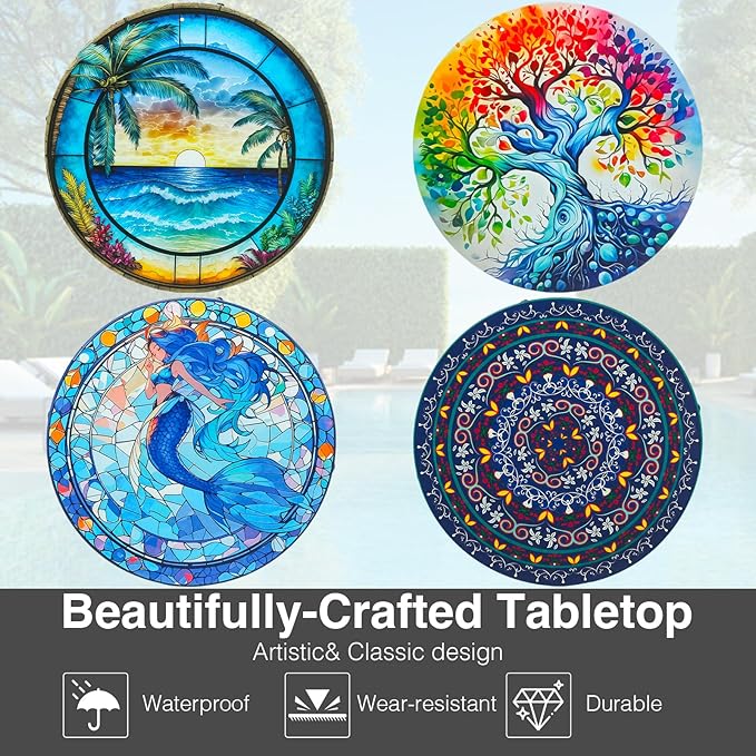 Patio Side Table, 14 Inch Weather Resistant Metal Side Table,Side Table for Patio Yard Porch Balcony Garden Bedside Plant Stand Indoor Outdoor ,Small Round Outdoor End Table