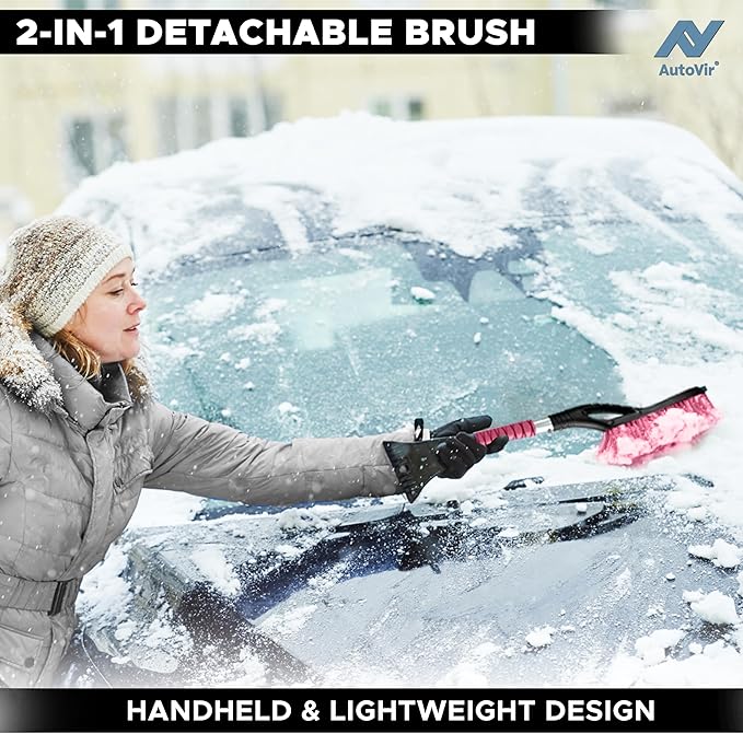 27" Car Snow Brush and Ice Scrapers for Car Windshield (2 Pack), Window Scraper with Ergonomic Foam Grip, Snow Removal for Car, Must Have Winter Car Accessories (Green and Pink)