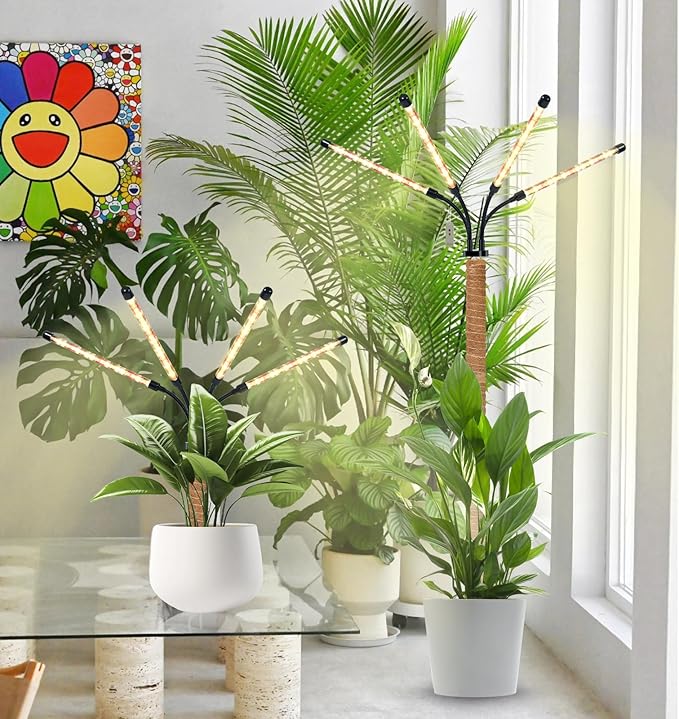 Grow Light with Moss Pole,Full Spectrum LED Plant Light for Indoor Plants,3/9/12H Timer, 10 Brightness,15-54.4 in Height Adjustable,Grow Lights with Plant Support for Monstera Indoor Climbing Potted