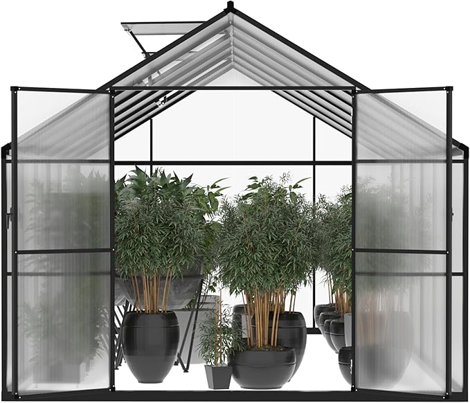 VEIKOU 8x12 FT Polycarbonate Greenhouse for Outdoors, Outdoor Greenhouse Kit with 2 Adjustable Vents, Riveted Structure, Aluminum Frame, Walk-in Green House for Backyard, Garden, Gray