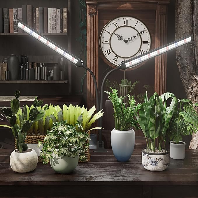 GooingTop LED Grow Light,White Full Spectrum Clip Plant Growing Lamp with High Power Red Blue LEDs for Indoor Plants,Dimming & Optional Auto Timer
