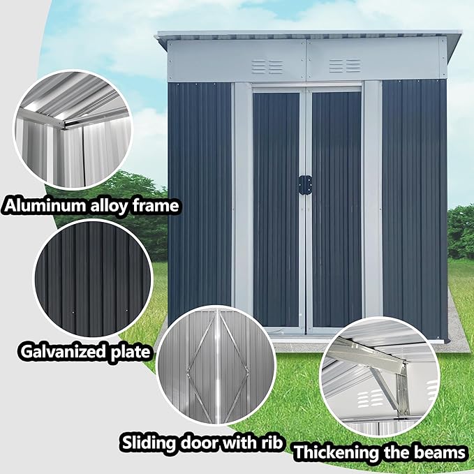 Ball & Cast 5x3FT Outdoor Storage Shed with Sloped Roof,Heavy Duty Metal Sheds with Sliding & Lockable Doors,Waterproof Tool Sheds for Garden,Backyard,Lawn,Easy to Assemble,Grey