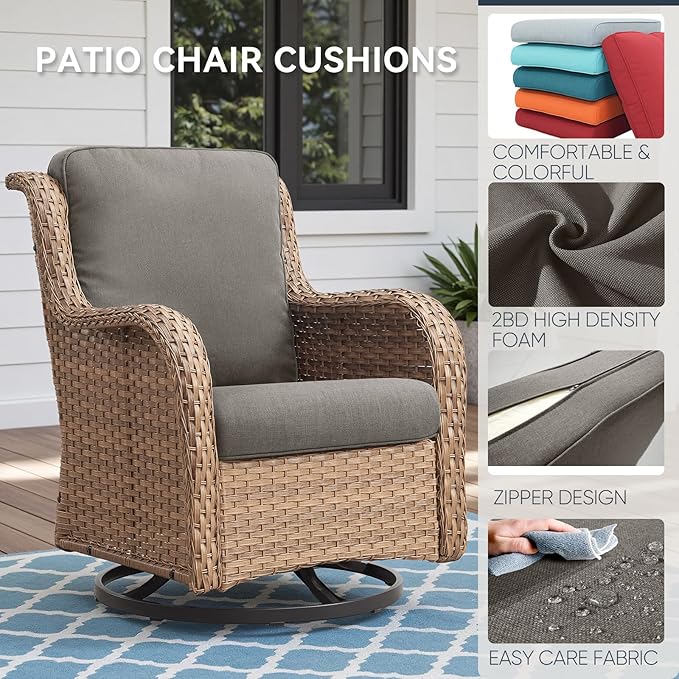 Patio Chair Cushions 6 Packs - Outside High Back Thick Water-Resistant Cushion 22x24 with Zipper Cover for Outdoor Glider Rocking Chairs Loveseat 3-Seater Couch Sofa – Grey/Regular