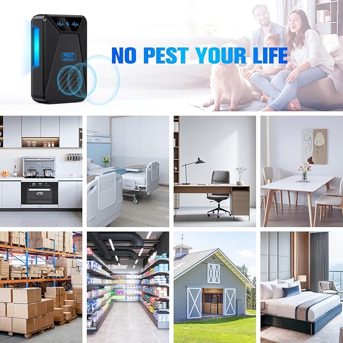 6 Packs Ultrasonic Pest Control Repeller, Electronic Pest Repellent Plug in Indoor for Insect Roaches Spider Ant Bug Mosquito Mouse Repellent for House Kitchen Garage Warehouse (Black)