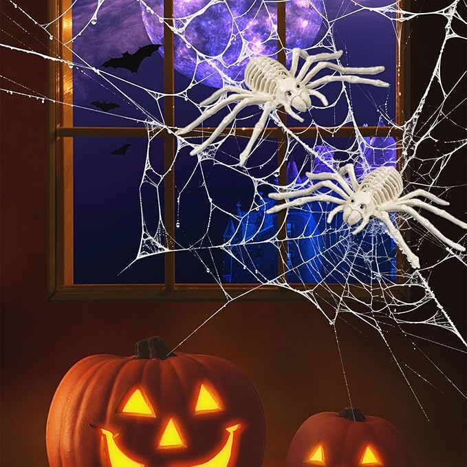 2 Pack Spider Skeleton Halloween Decor Sculpture Scary Centrepiece Animal Skeleton Spider Bone for Indoor Outdoor Spooky Scene Garden Haunted House Props