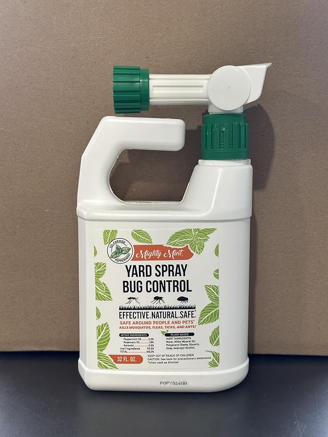 Mighty Mint Peppermint Oil Lawn & Yard Bug Control Spray – Natural Outdoor Pest Repellent for Fleas, Ticks, Mosquitoes, Ants, and More – Plant-Based, Extra-Strength Formula – 32 oz (Pack of 2)