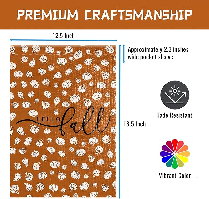 Fall Garden Yard Flag 12 x 18 Inch Outside Double Sided Burlap Pumpkin Welcome Flag Farmhouse Holiday Patio Lawn House Outdoor Decorations