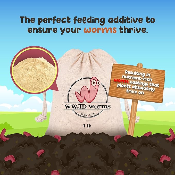 Food for Worms - Mineral-Rich Earthworm Chow, Boosts Composting Efficiency and Promotes Healthy Worms - Nutrient Blend Worm Food for Nightcrawlers & Red Wigglers, 1 Pound