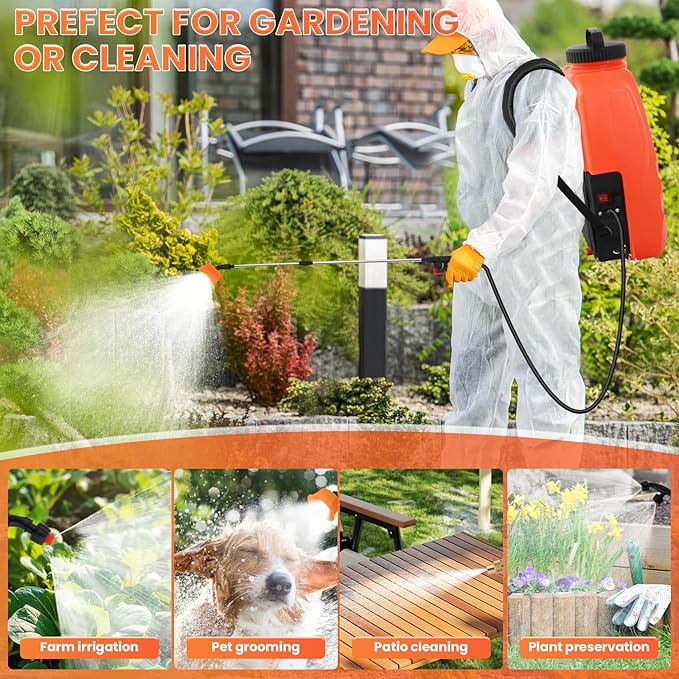 Battery Powered Backpack Sprayer 4.2 Gallon,Adjustable Wheeled Cart, 0-94 PSI,6 Hours Long Battery Life,12V 8Ah Battery,Backpack Sprayer with 10 Nozzles for Weeding, Spraying, Cleaning