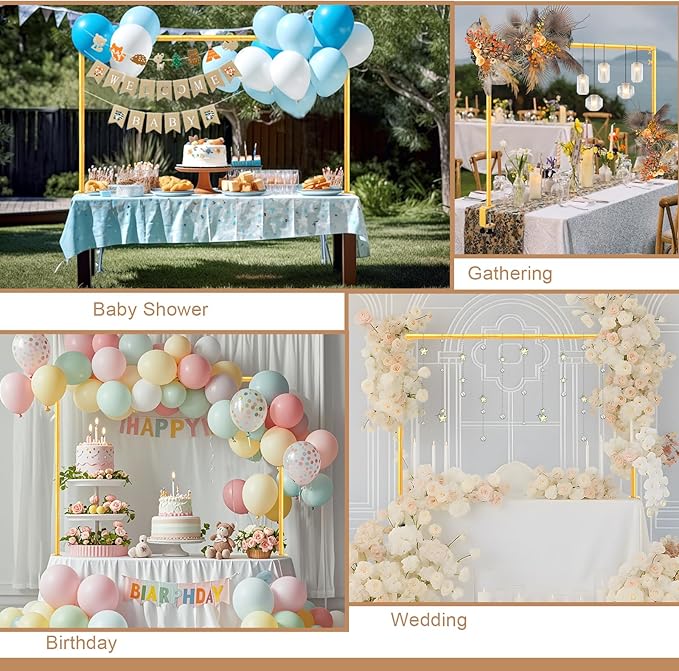 Over The Table Rod Stand with Clamps Adjustable 31-110 in Length 31-64 in Height Gold Table Balloon Arch Hanging Stand with Storage Bag for Halloween Christmas Wedding Birthday Party Decoration