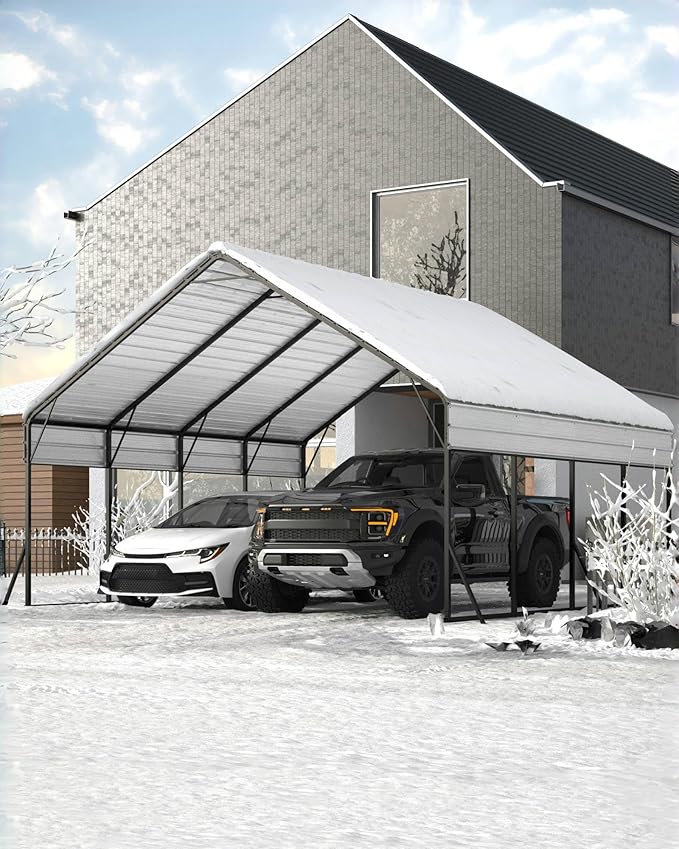 20'x20'x13' Metal Carport for 2 Cars, Heavy Duty Car Ports for Heavy Snow, Reinforced Frame, Tall Metal Car Ports for Bass Boats, Full-Sized Pickup Trucks, and Tractors, N.W. 800 Lbs