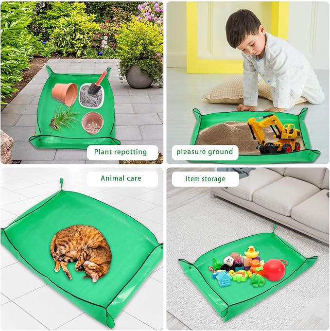 Plant Repotting Mat,Extra Large Waterproof Potting Mats,Foldable Potting Mat for Indoor Plant Transplanting and Dirt Control,Portable Gardening Mats for Repotting(43''*30'',Green)